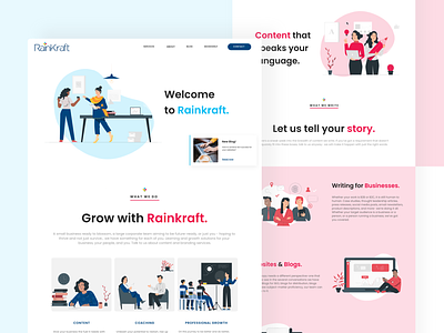 Rainkraft Website Redesign about blue classic consultancy content illustration landing page minimal pink red services simple design traditional trendy ui ux webdesign website white whitespace