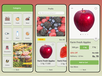Grocery App UI Concept app beginner design figma figmadesign groceries grocery grocery app grocery online grocery store market minimal mobile app design mobile ui simple design super market ui ux