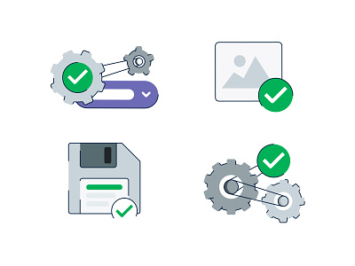 Saving & Processing brooklyn check disk empty state empty states filter filter ui filters floppy floppydisk gears illustration image ny processing product save saved select