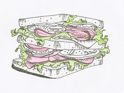 Samich book cover food green ham illustration ink lettuce little micron pink sandwich