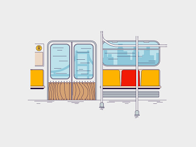 R Line blue bridge brooklyn iconography illustration line nyc red skyline subway vector yellow