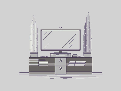 Entertainment Center apple tv brooklyn dvds entertainment grey iconography illustration nyc plants pot ps4 tv