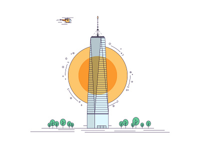 Freedom Tower blue brooklyn nyc freedom tower graphic design green helicopter iconography illustration orange skyscraper tree world trade