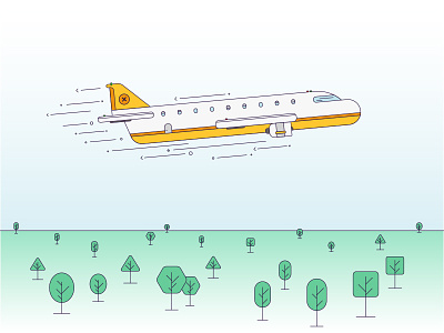 Commerical Flight airplane blue brooklyn nyc flight green iconography illustration orange shapes sky trees yellow