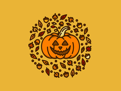 October Pumpkin acorn autumn brooklyn nyc fall leaves festive halloween illustration maple leaf october pumpkin carving thanksgiving warm colors