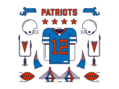 Patriots american football boston massachusetts bridge brooklyn nyc goal post helmet illustration jersey patriots stars tom brady week 5