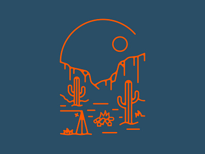 Arizona Desert arizona brooklyn nyc cactus campfire desert icon illustration line mountains tent