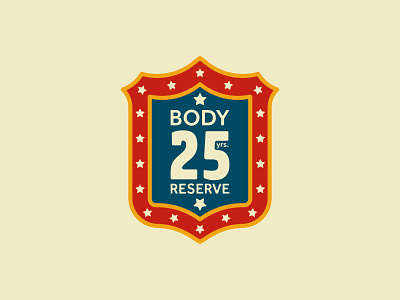 Body Reserve Badge 25 years america badge body reserve branding brooklyn ny coat of arms fitness gym stars weight lifting work out