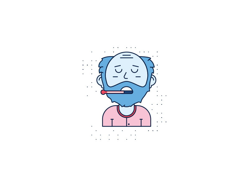 Feeling Blue beard sad pajamas red pattern brooklyn ny illustration cold thermometer feeling blue sick bald