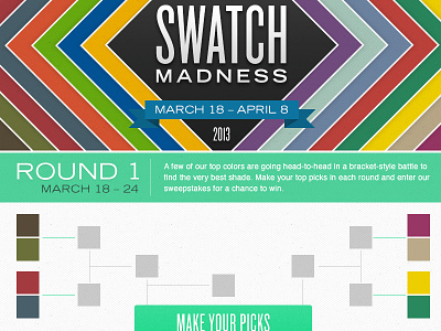Swatch Madness Round 1 bracket clean color contest facebook app paint rounds sherwin williams voting