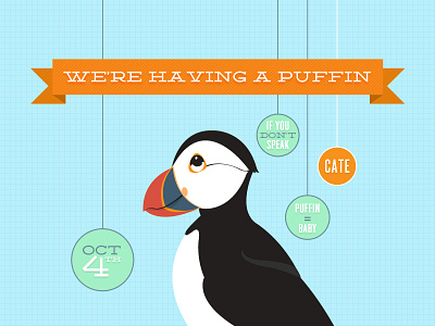 Puffin baby announcement animal announcement baby banner childrens book illo kids puffin