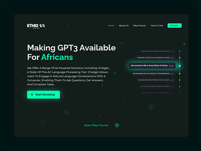 Ethio Tech - ChatGPT - Landing Page Design concept for concept design ui ux website