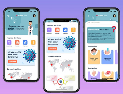 Covid-19 Awareness IOS App app application design awareness branding corona corona virus coronavirus covid19 flat healthcare illustration information design ios mask medication minimal precaution prevention typography ui