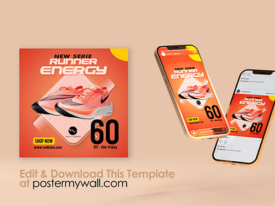 New Energy Runner A Shoe Sale Template animation artwork banner ad branding creative design discount facebook ad flash sale illustration logo shoes social media super sale