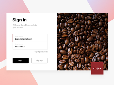 Costa Sign In coffee costa interface login web web design