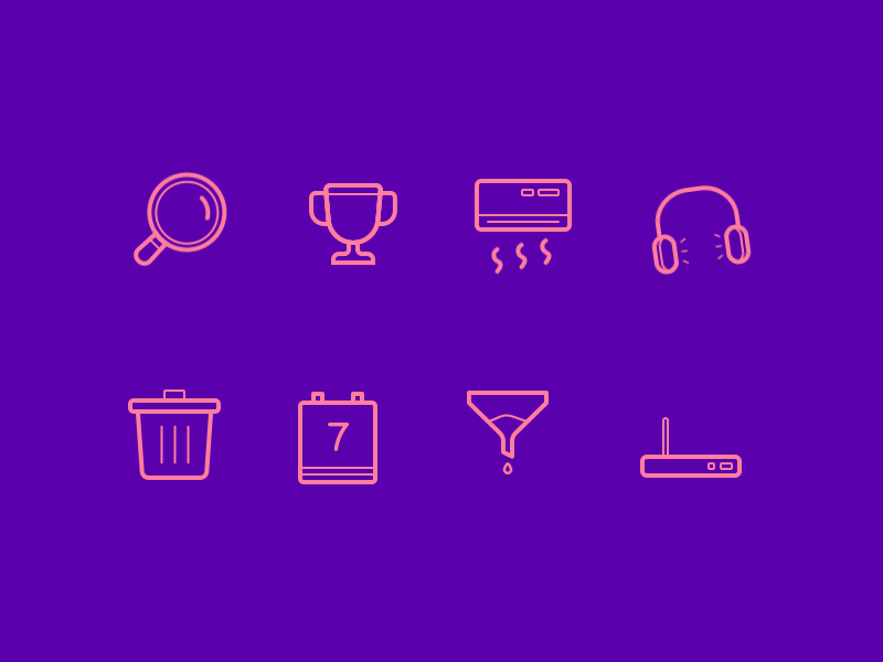 Outline Iocns air conditioner animation calendar champion gif headphones icons illustration motion outline outline icon reading glass rubbish bin ui wi fi