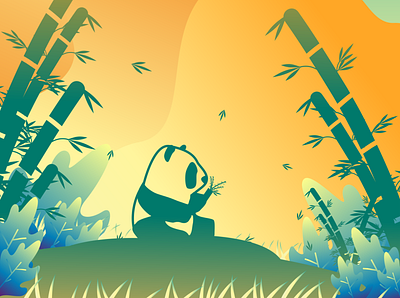 panda gradient bamboo design flat gradient color illustration panda vector