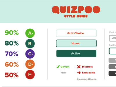 Quizpoo Take Two quiz style guide ui library