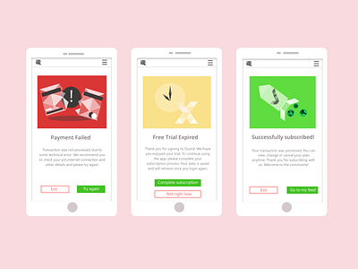 Error and Confirmation Screens concept art confirmation design error low poly mobile ui payment subscription tangrams trial ui