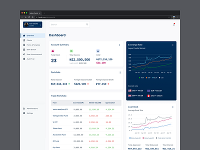 Investment bank admin dashboard