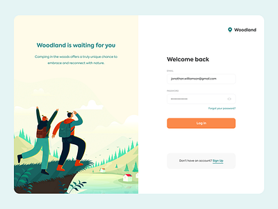 Sign In page for Woodland app colour design flat illustration minimal ui vector web website