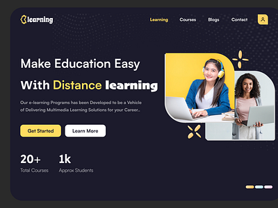 E learning Landing Page | Dark Mode branding design education illustration landing page logo online learning typography ui ux vector web web design website