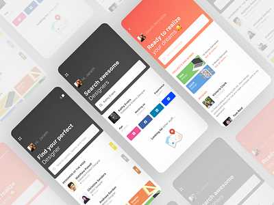 Find Designers 📐 (Part 3) cards chat chat app clean colors creative custom customize designers edit find find job freelance mentors profile profile design profile page search search bar social