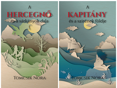 Series of book covers designe book book covers childrens book dragon fantasy papercut papercutting princess sea ship siren