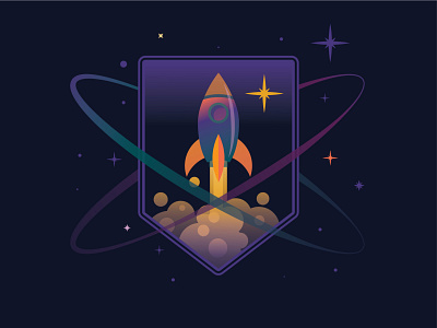 Mission Patch For A Spaceflight -Weekly Warm Up dribbble weekly warm up galaxy mission patch planet rocket space spaceflight spaceship stars weeklywarmup