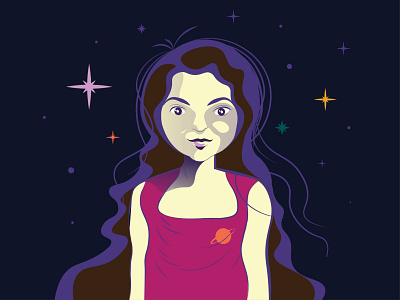 Aida Portrait Of My Girlfriend astronaut cartoon cartooning character character illustration characterdesign design female friend friendship galaxy girl illustration jupiter long hair planet space star stars