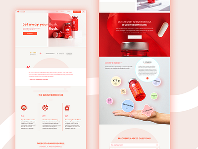 Web Design: Landing page for Sunset (Redesign V0.0) alcohol faq features fresh fun graphic design home page landing page modern pill red redesign sunset testimonials ui user experience user interface ux web website design