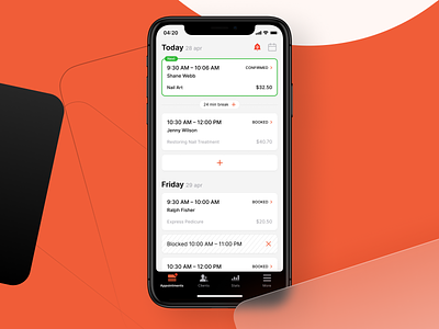 Personal schedule screen | Visual exploration agenda app application appointment calendar clean dashboard home ios orange planning schedule task todo trendy ui ux white