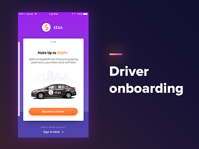 Taxi app - Driver onboarding app car card ios onboarding orange purple taxi