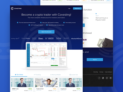 💵 covesting.io - promo landing page blue crypto cryptocurrency header landing promo trader