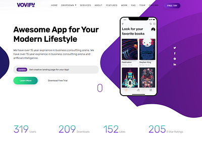 Vovify - Multipurpose Landing Page app blog bootstrap business clean corporate design gallery grid hosting html landing marketing multipurpose pages responsive startup web