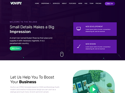 Vovify - Multipurpose Landing page template app blog bootstrap bootstrap 4 business clean corporate design gallery grid hosting html html5 landing marketing multipurpose pages responsive startup web