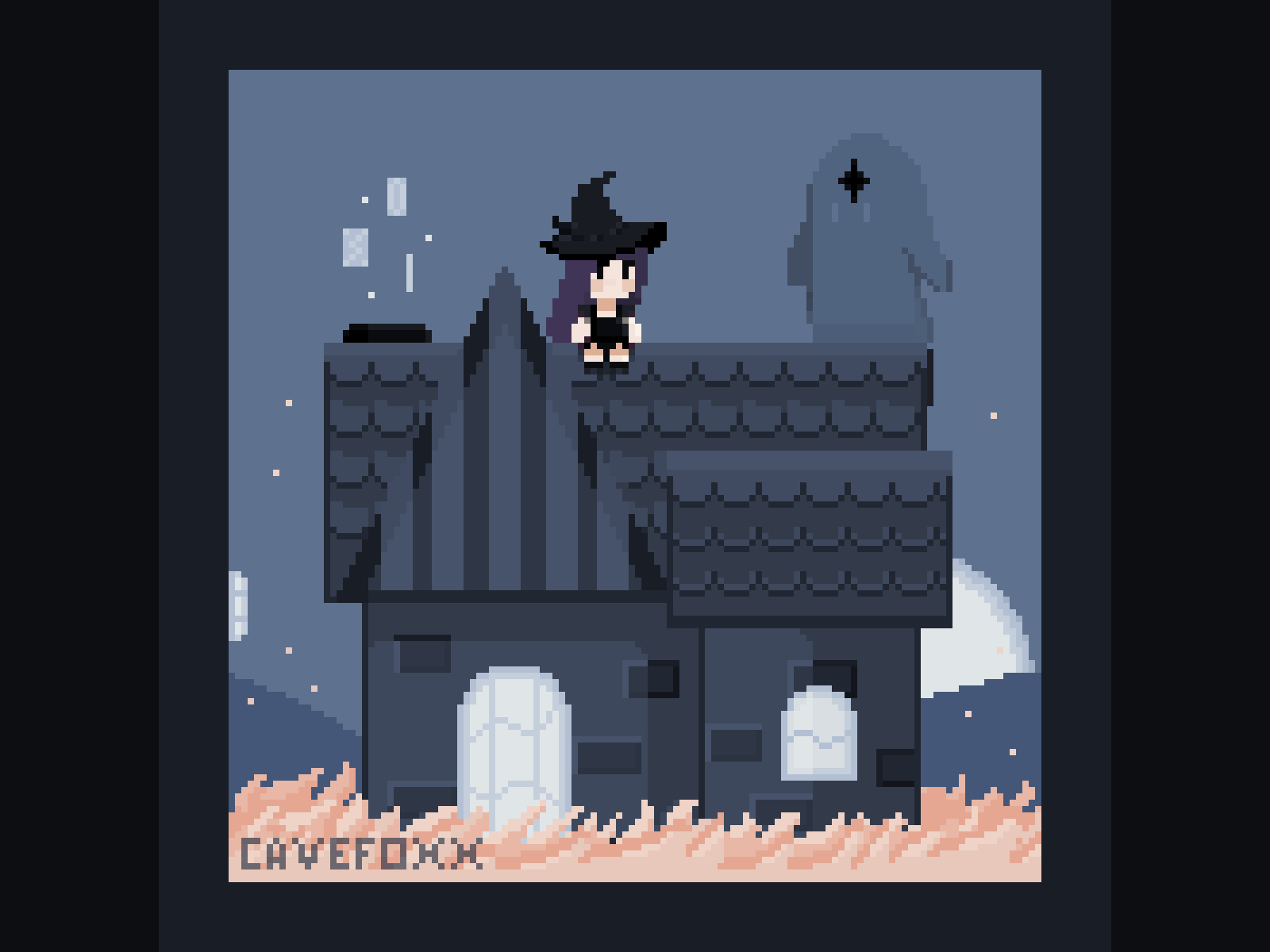 The Witch, The Ghost and The Cat animation art cat design development game ghibli ghost gif illustration kiki kikis delivery service mage moon night pixel pixelart witch witchcraft wizard
