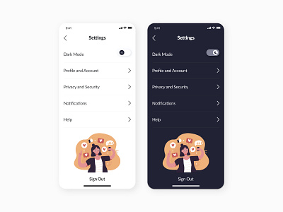 Daily UI 007 - Settings app design daily ui dailyui dailyui 007 dailyuichallenge dark mode settings ui ui ui ux ui design ux