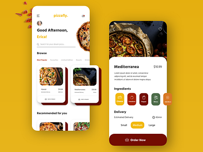 Pizzafly - pizza delivery app design ecommerce shop food food app pizza app ui ui design ux