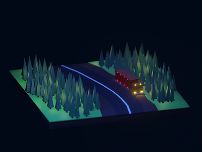Night road in the forest 3d art blender forest illustration isometric low poly lowpoly night render road truck