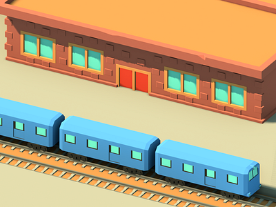 Railroad station 3d 3d art b3d blender blender3d low poly low poly art lowpoly lowpolyart railroad railroad station train