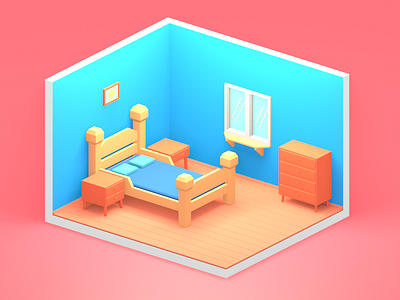 Bedroom 3d 3d art art b3d bed bedroom blender blender3d isometric low poly low poly art lowpoly lowpolyart