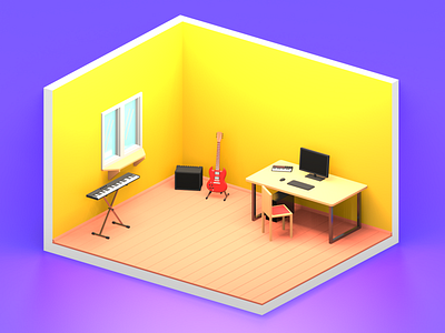 Lowpoly music room 3d 3d art art b3d blender blender3d gibson guitar isometric low poly low poly art lowpoly lowpolyart music musicroom render room