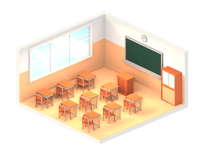 lowpoly japanese school room 3d 3d art art b3d blender blender3d furniture illustration interior isometric japan japanese low poly low poly art lowpoly lowpolyart render room school