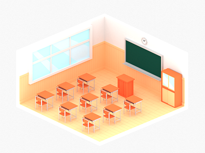 lowpoly japanese school room, Cycles render 3d 3d art art b3d blender blender3d furniture illustration interior isometric japan japanese low poly low poly art lowpoly lowpolyart render school