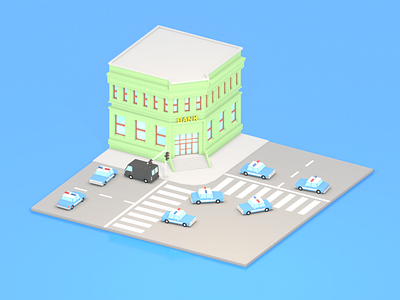 Bank Robbery 3d art b3d bank blender blender3d building car illustration isometric lowpoly lowpolyart police render robbery