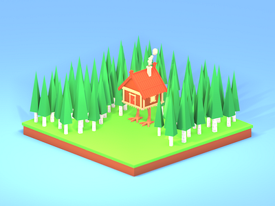 Lowpoly House on Chicken Legs, improved version 3d art b3d blender building chicken house isometric low poly lowpoly render