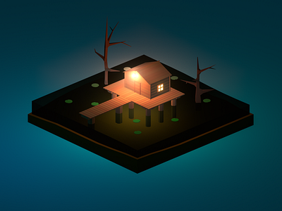 Lowpoly house in the swamp