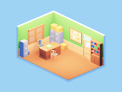 Lowpoly office 3d art b3d blender building illustration isometric low poly lowpoly office render