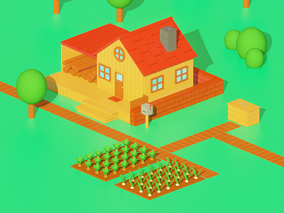 Lowpoly Stardew Valley farm 3d art blender farm house illustration isometric lowpoly render